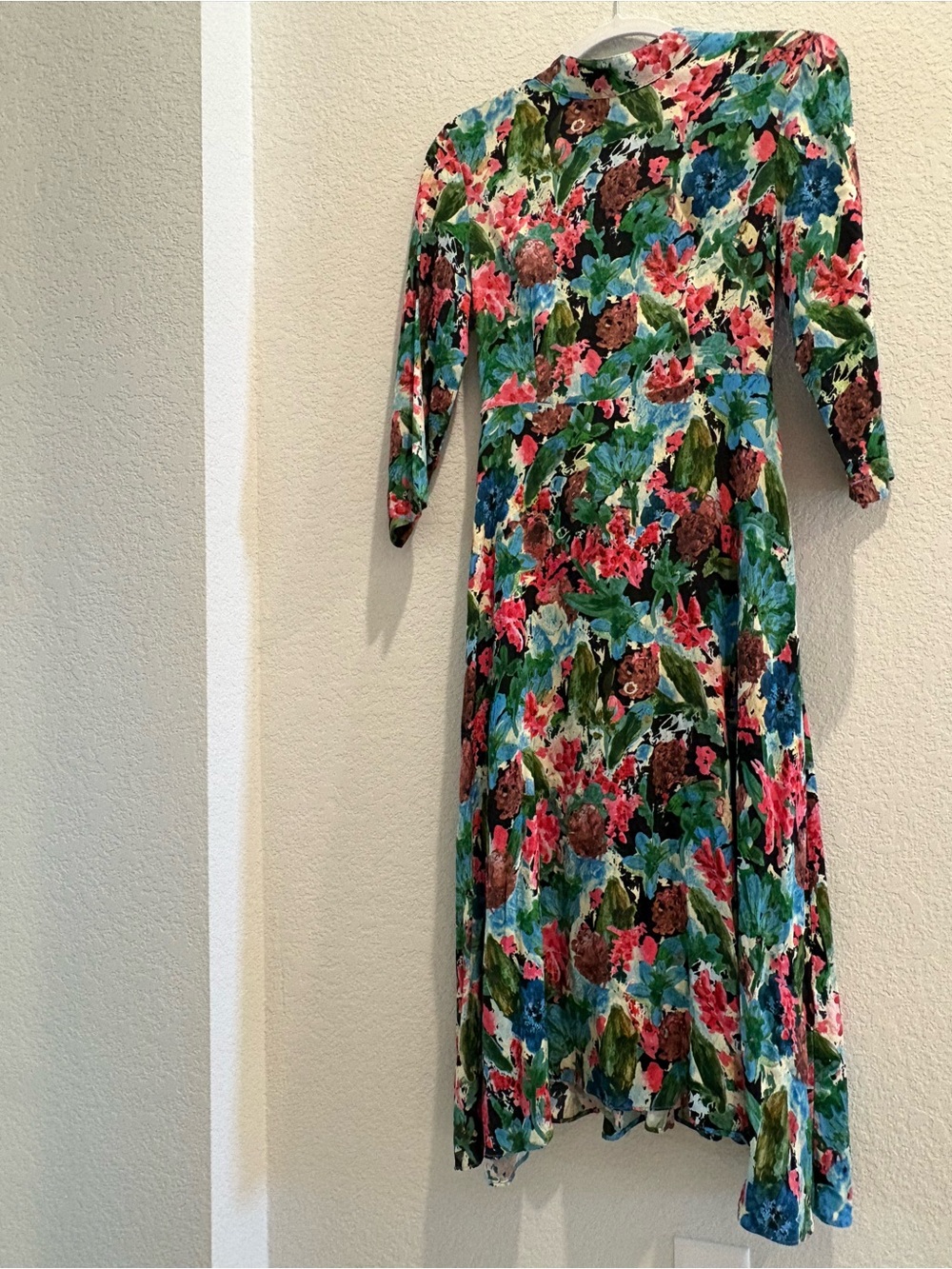 Zara Floral Long Sleeve Midi Dress in Green, Blue, Pink